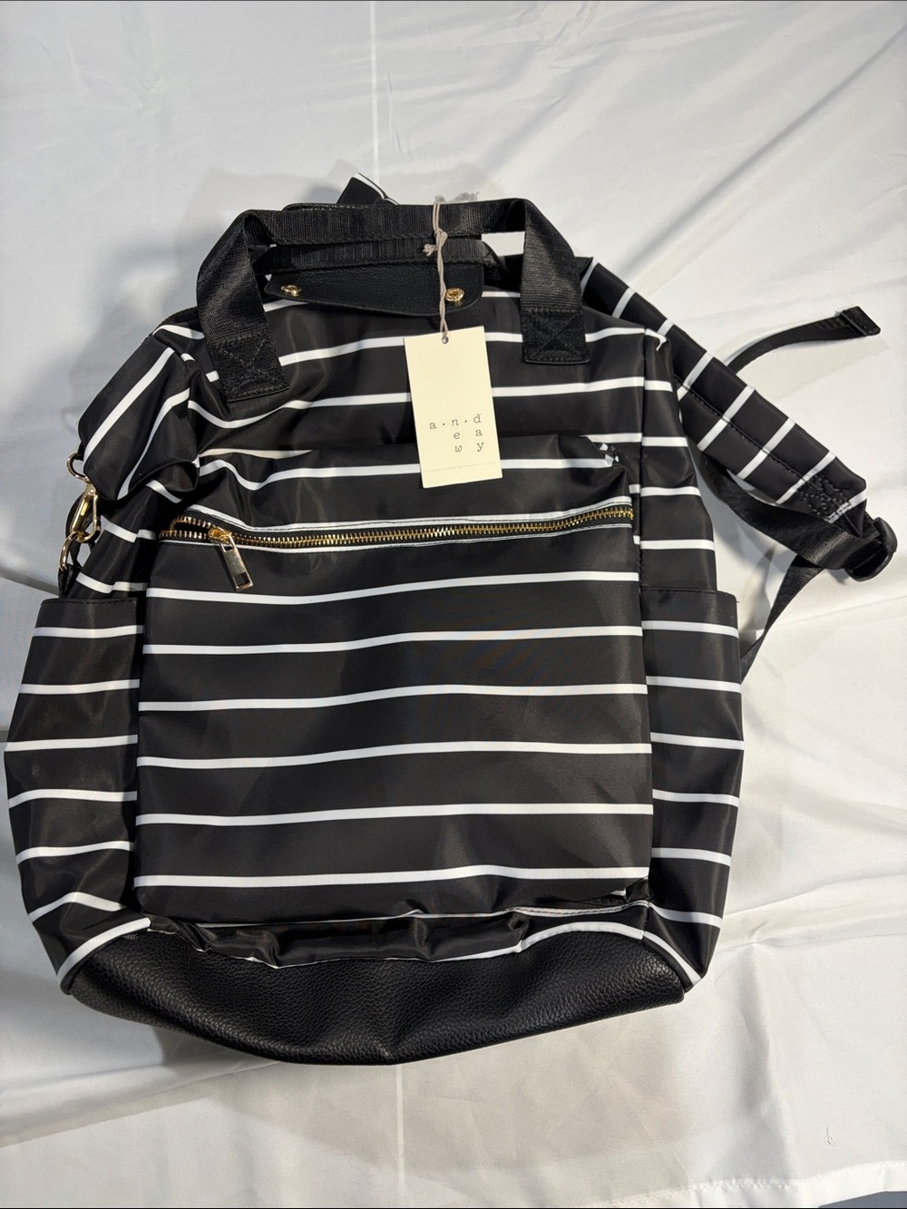 a new day Black & White Striped Backpack Tote